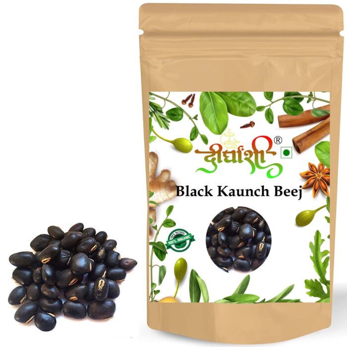 kaunch-beej-black.jpg Dirghaanshi Kaunch Seed Black, Kauch Beej Kala, Konch, Mucunia Pruiens Black, Cowhage, kauch Seed (Pack of 100 gm) - Image 1