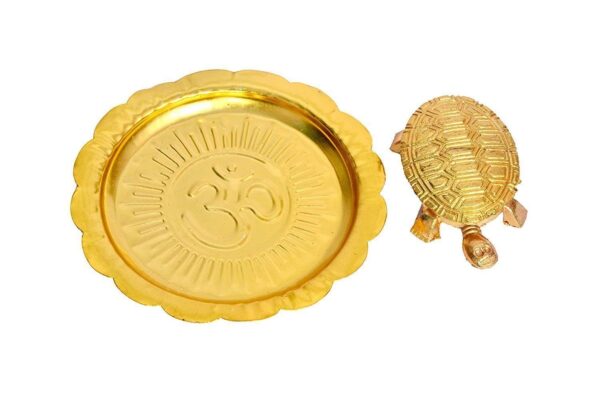 Pure Dirghaanshi Wish Fulfilment Kachua Yantra Vaastu/Fengshui Tortoise with Metal Plate-Brass for Good Luck (Golden) Decorative Showpiece - 4 cm (Brass, Gold) ? Natural Herbal & Spiritual Product ? Natural Herbal & Spiritual Product