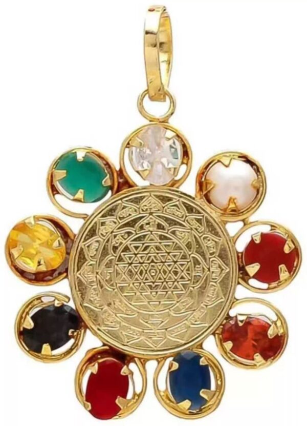 Pure Dirghaanshi Unisex Gold-Plated Metal and Synthetic Stones Navratan/Navgrah with Flower Shape Locket Pendant Spiritual Navratna Jewelry for Men and Women ? Natural Herbal & Spiritual Product ? Natural Herbal & Spiritual Product