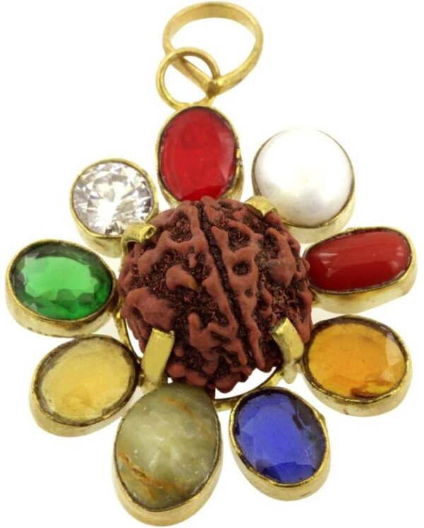 Pure Dirghaanshi Navratna Navgraha Pendant/Locke With 5 Mukhi Rrudraksha for Men and Women Gold-plated Brass Locket Brass ? Natural Herbal & Spiritual Product ? Natural Herbal & Spiritual Product