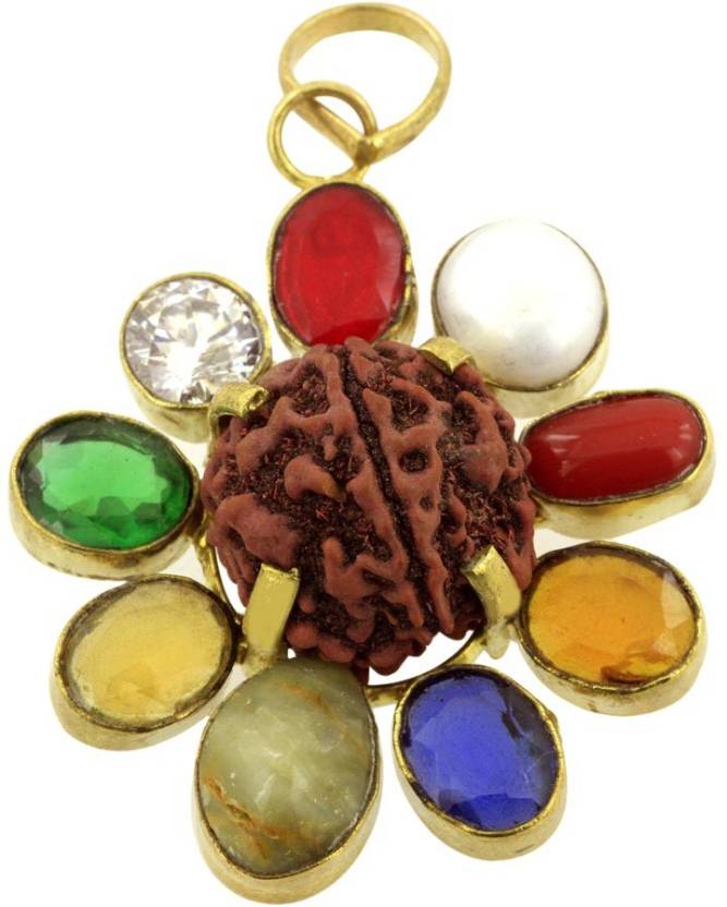 nvr-008-nirvanagems-original-imaeegzwgkdfmzq9.jpeg Pure Dirghaanshi Navratna Navgraha Pendant/Locke With 5 Mukhi Rrudraksha for Men and Women Gold-plated Brass Locket Brass ? Natural Herbal & Spiritual Product ? Natural Herbal & Spiritual Product - Image 1