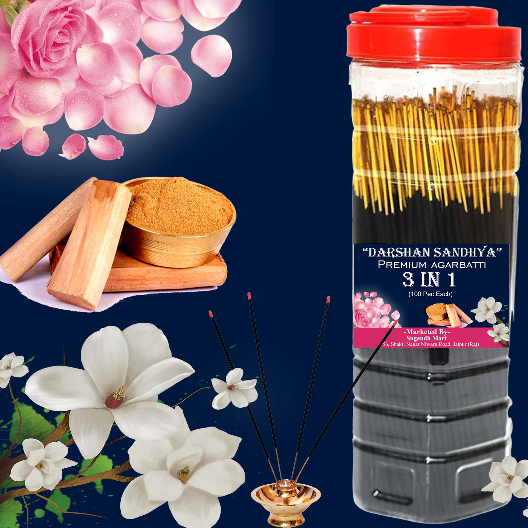 web-all20in20one.jpg Pure Dirghaanshi 3 In 1 Combo Incense Stick Agarbatti Used For Daily Pooja And Special Pooja With Rose, Chandan, Mogra Fragrance (Pack Of 351 Sticks) ? Natural Herbal & Spiritual Product ? Natural Herbal & Spiritual Product - Image 1